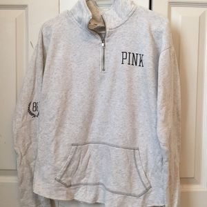 Light grey quarter zip PINK sweatshirt